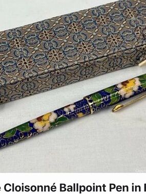 Floral Cloisonné Ballpoint Pen in Blue and Green